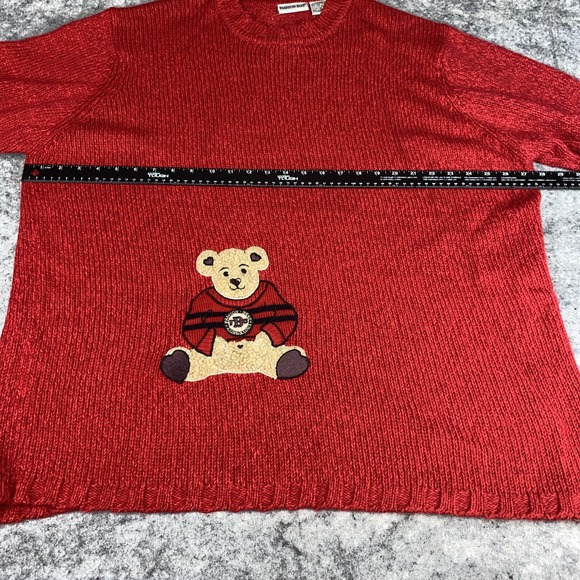 Vtg Fashion Bug Women's 22-24 Red Knitted‎ Fashion Bear University Pull Over - Picture 6 of 7